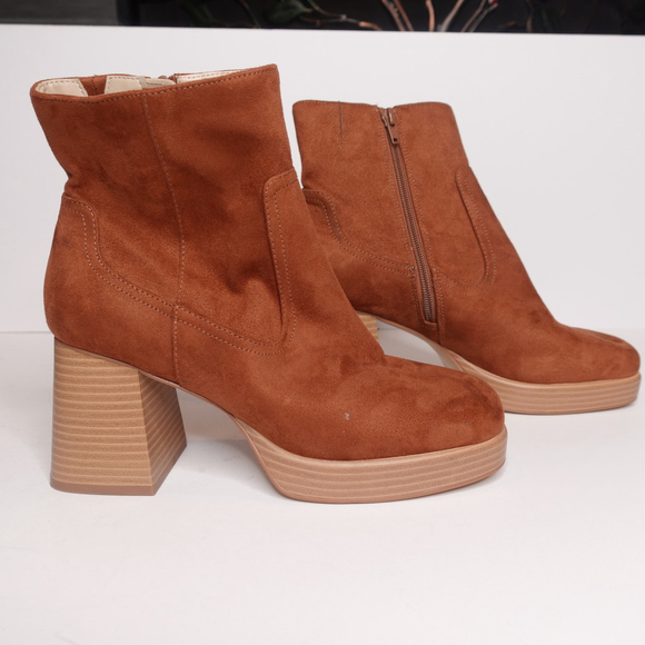 BP Keyla Platform Brown Faux Suede Chunky Bootie Women's Size 8.5 - Picture 1 of 9